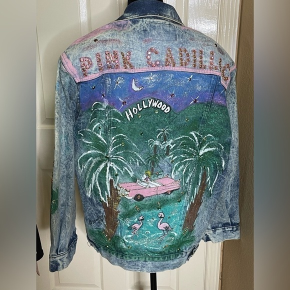 handmade Jackets & Blazers - Vintage Distressed Studded Hollywood / Pink Cadillac Jean Jacket​​​​​​​​​​​​​​​​